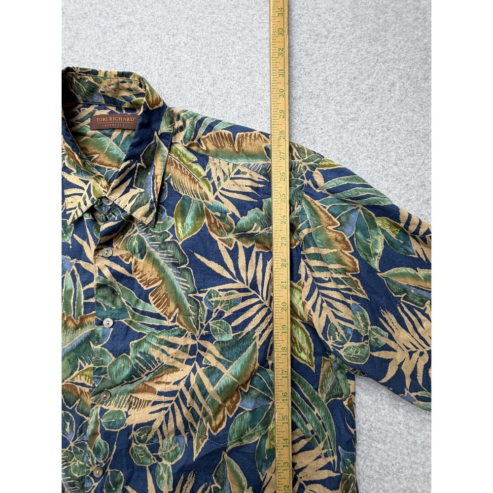 Tori Richard Shirt Mens Large‎ Blue Tropical Leaf Hawaiian Short Sleeve Button - Picture 5 of 8